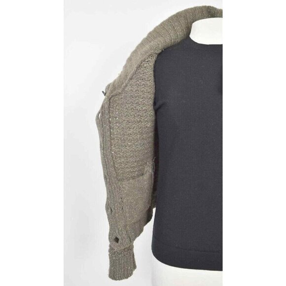 Theory Wool Cashmere Tootsie New Tweed Forest Green Thick Knit Cardigan Sweater - Picture 9 of 12